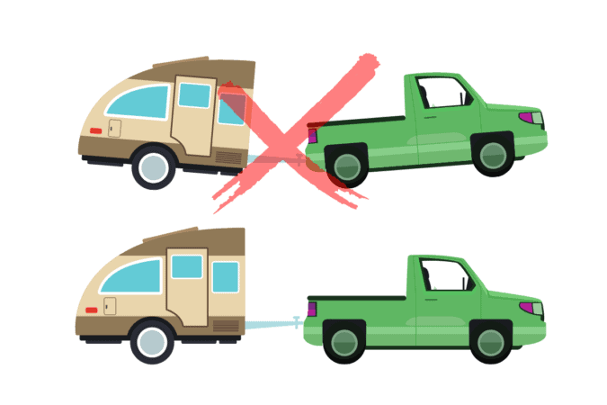 Animated image showing the difference between when a truck squats while towing and one that is properly setup