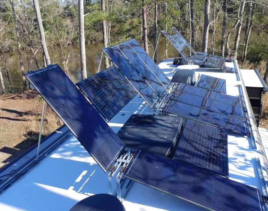 Solar panels on the roof of an RV.