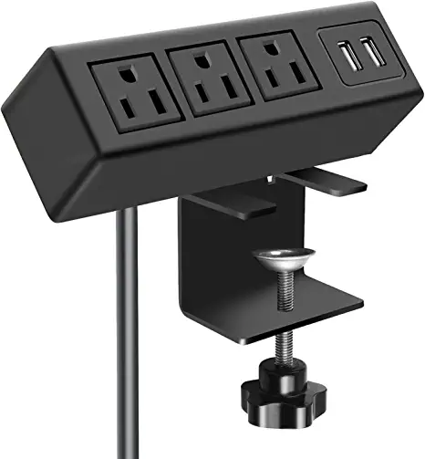 3 Outlet Desk Clamp Power Strip with USB Ports