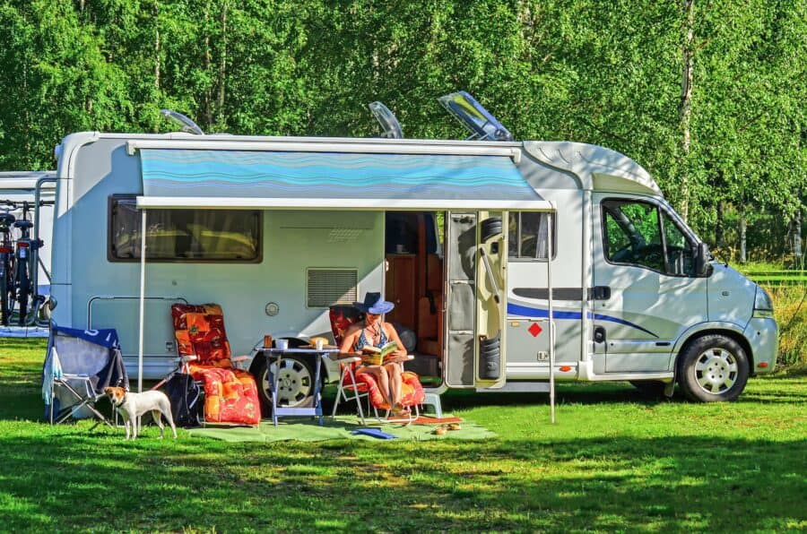 RV with canopy