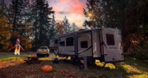 RV camping among the fall leaves - Halloween RVing