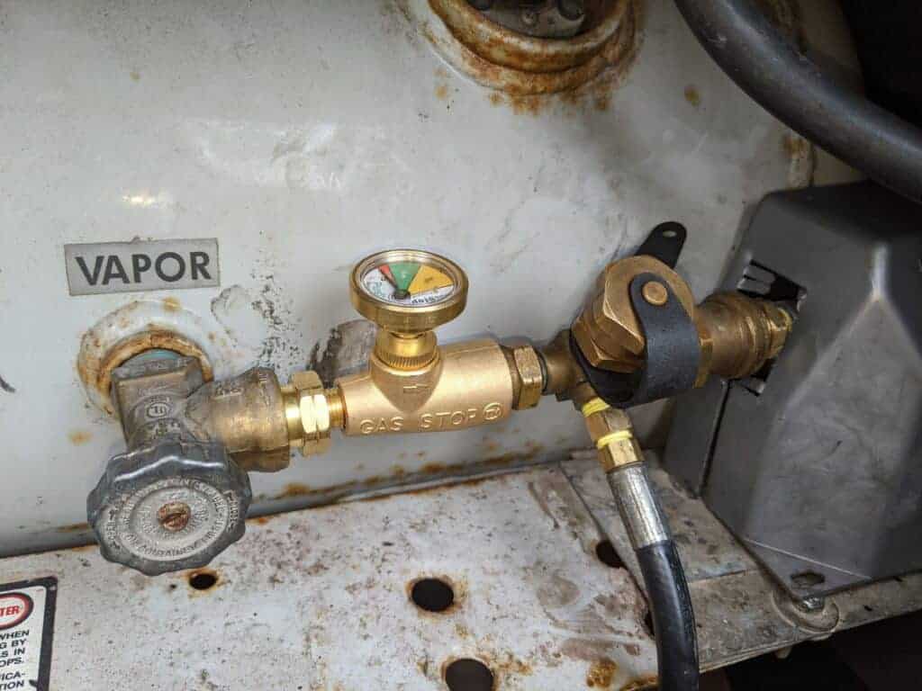 GasStop connected to a motorhome propane tank.