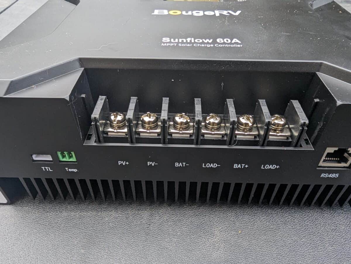 The connections on the Sunflow 60A charge controller