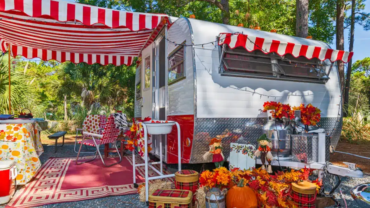 Cute vintage RV with awning extended