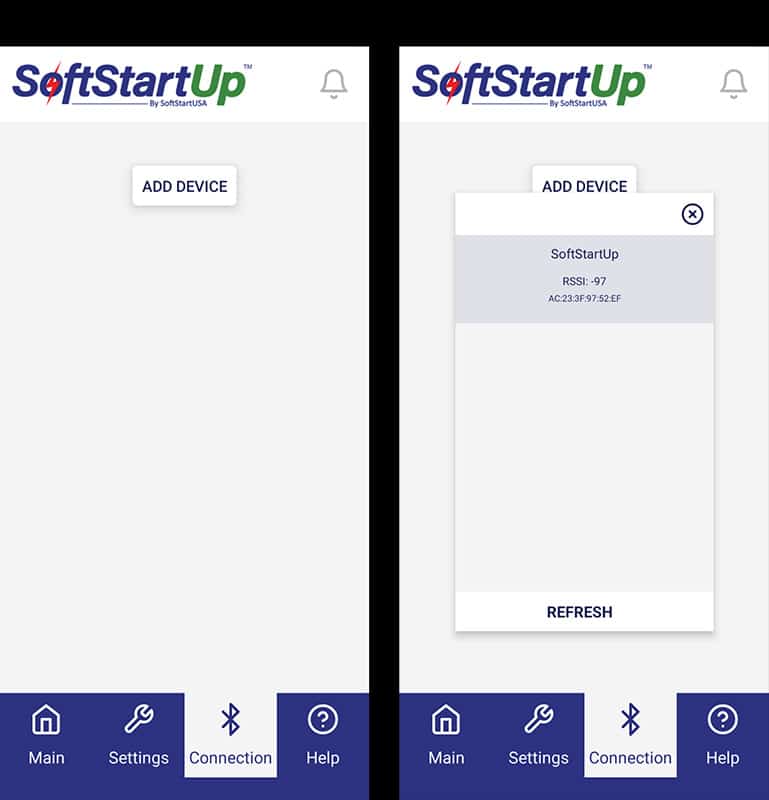 Screenshot showing the setup of the SoftStartUP app.