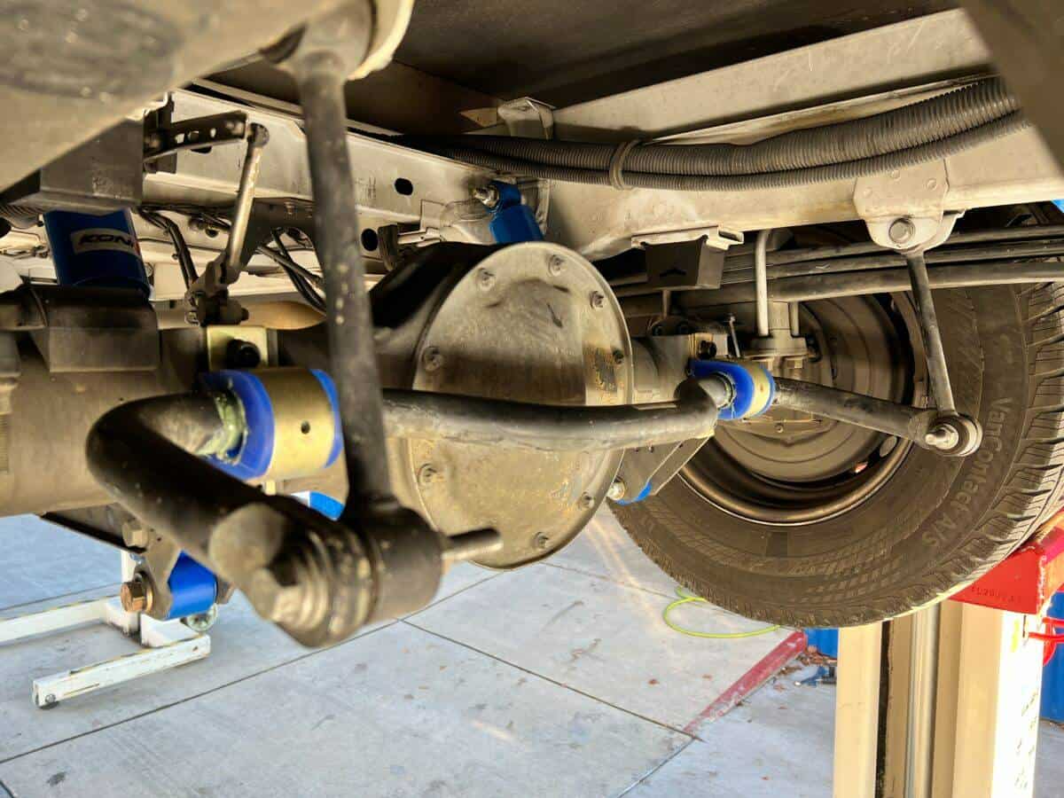 Anti-sway bar installed on a Class C RV