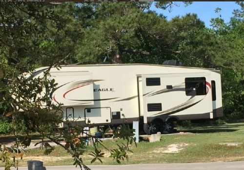 Fifth wheels RV in a campground