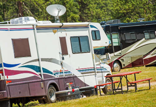 Class C motorhome with a satellite dish