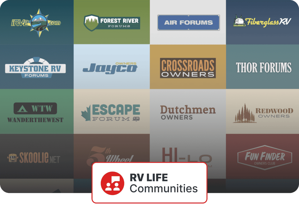 RV Life communities logos in a collage