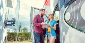 Young couple buying an RV