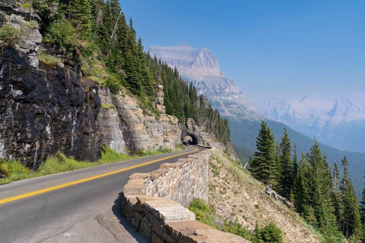 Tunnel along the Going-to-the-Sun Road, considered one of the most dangerous roads for RV travel