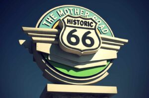 Road sign depicts Historic route 66 - the mother road