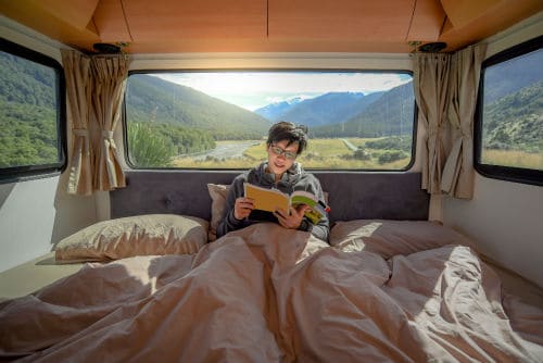 Young man staying in RV